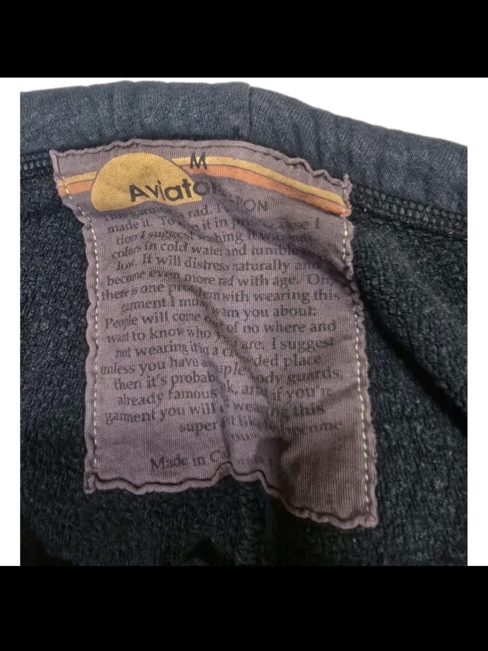 2017 Aviator Nation Mens Charcoal Sweatpants with Sunset Stripe Patch Size Med - Picture 7 of 14